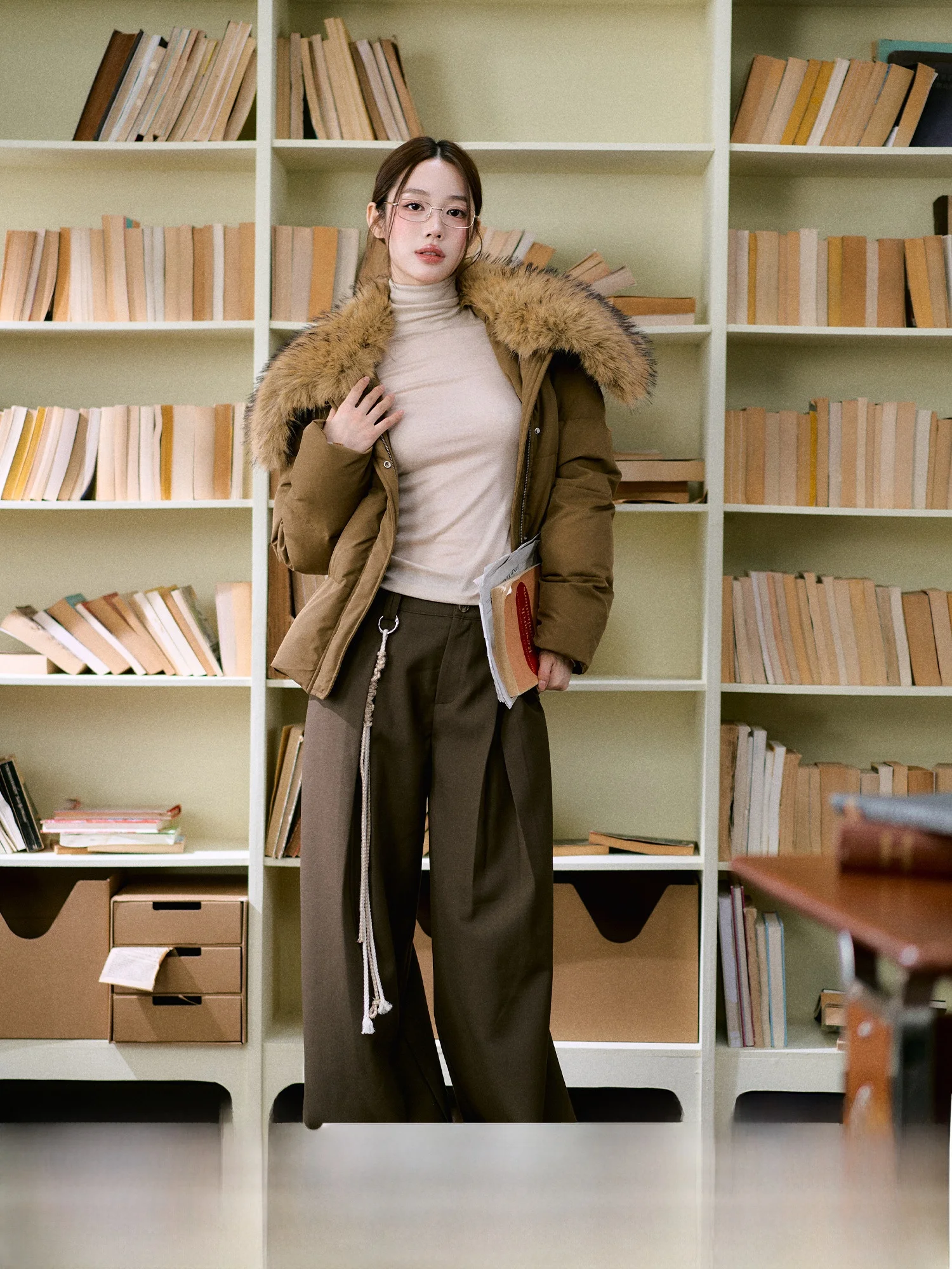 

LaluneDuCiel женские широкие костюмные брюки винтажные драпированные свободный крой повседневные зимние с высокой талией прямого кроя готовые к работу