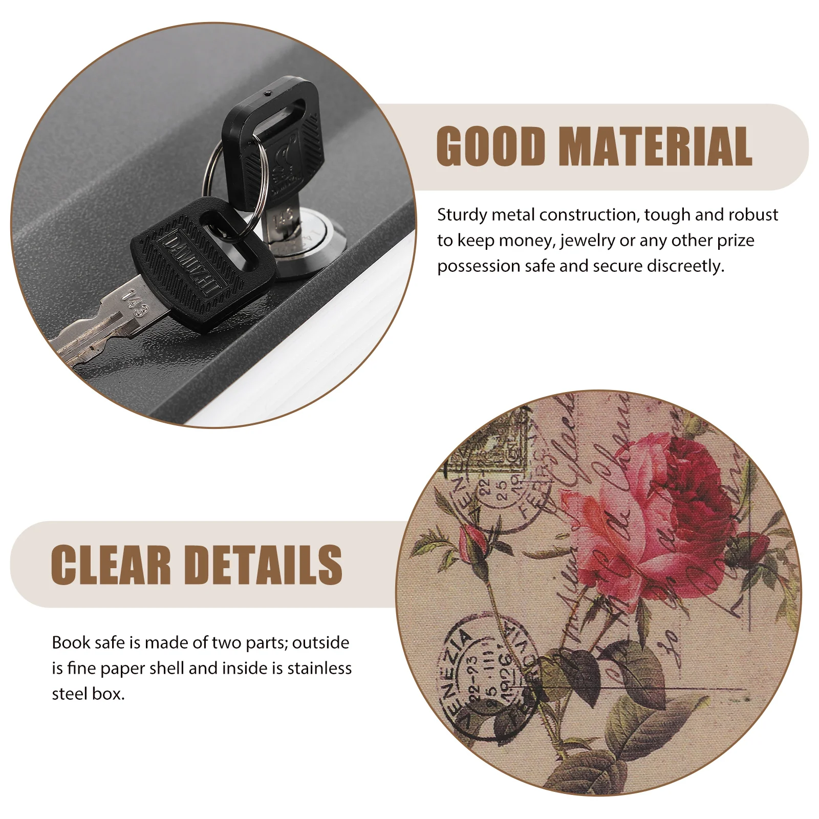 Book Storage Box Lock Safe Key Lockbox Retro Decor Children's Cabinet Multipurpose Metal With Pp Money