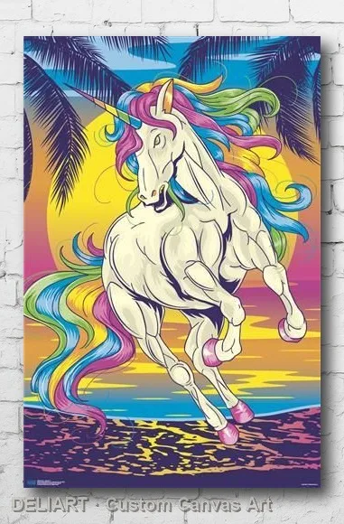 

UNICORN 2 - NEON Canvas Poster Custom Size Available Room Decoration Home Decor Wall Art