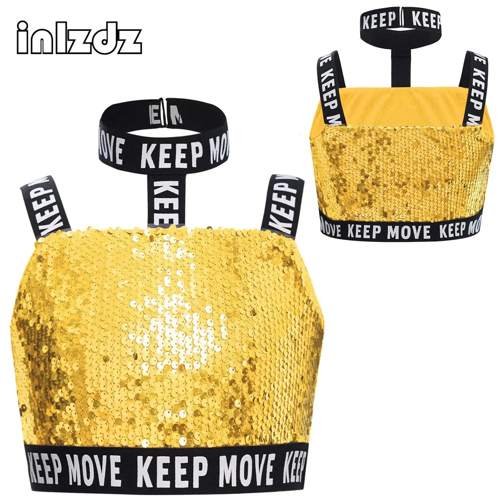 

Kids Girls Glittery Sequin Hip-Hop Jazz Dance Tops Birthday Party Stage Show Performance Costume Sleeveless Cropped Vest Costume