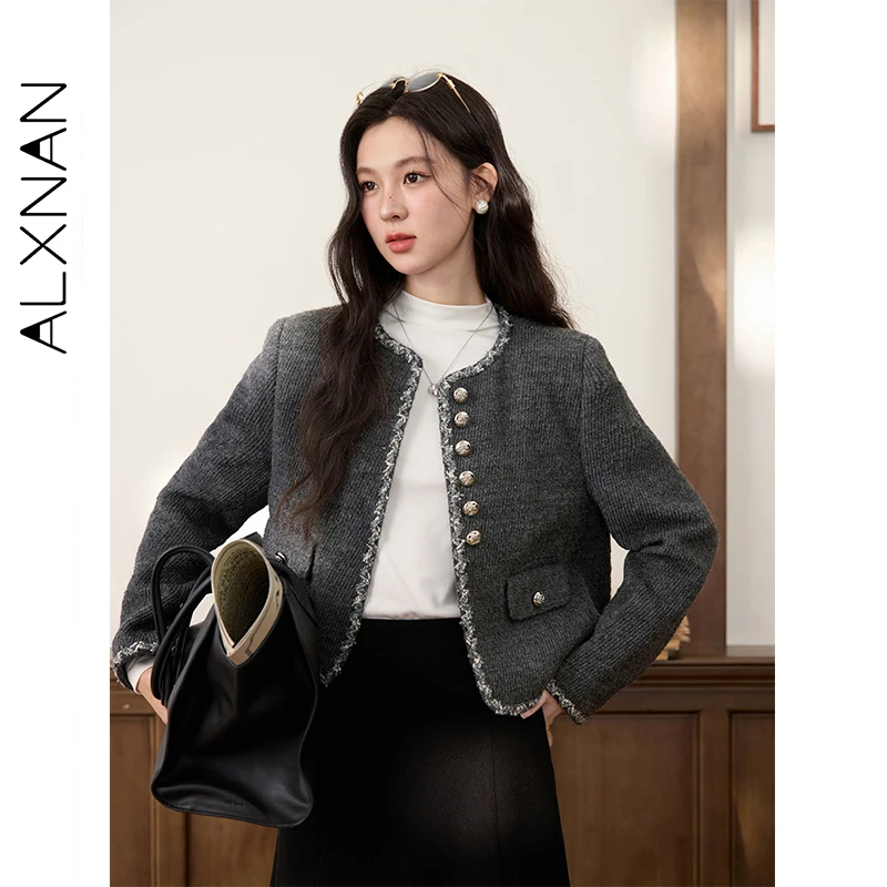 

ALXNAN женская куртка серебряная проволока с окантовкой на пуговицах, короткие утолщенные куртки для официальных поездок, нежная женская верхняя одежда L58757