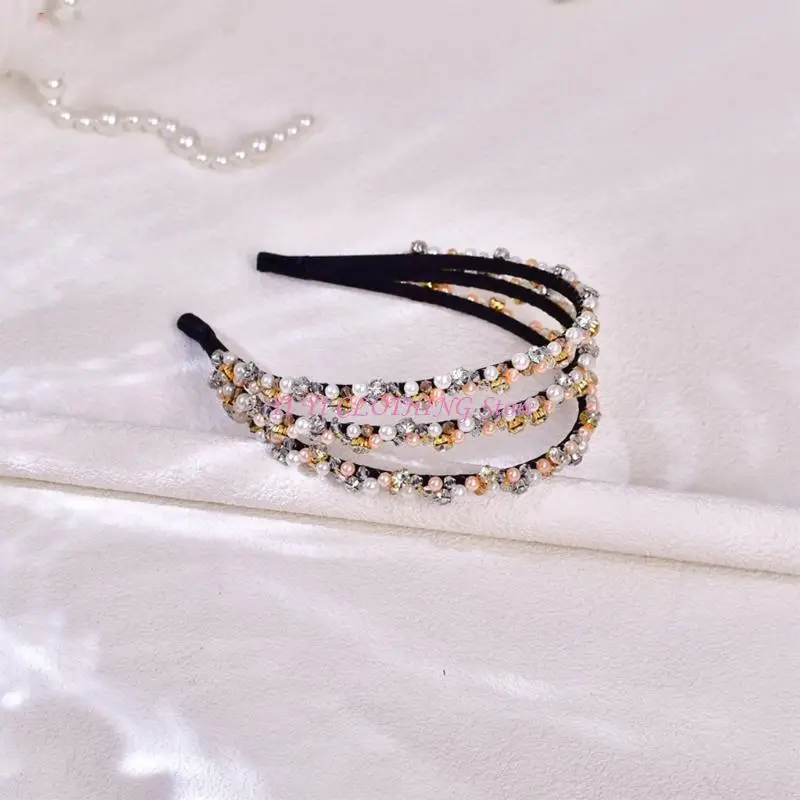 N5KF Shimmering Imitation Pearls 3 Rows Hair Accessory Bridal Headbands for Women