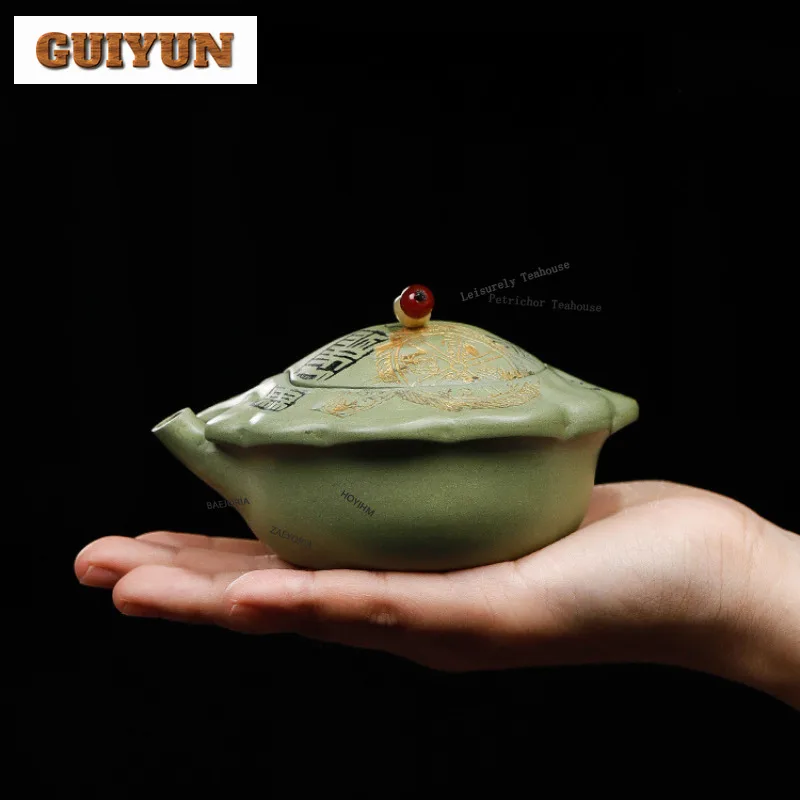 HOYIHM 125ml Classic Yixing Purple Clay Teapots Handmade Hand Grab Pot Raw Ore Bean Green Mud Tea Maker Kettle Zisha Tea Set