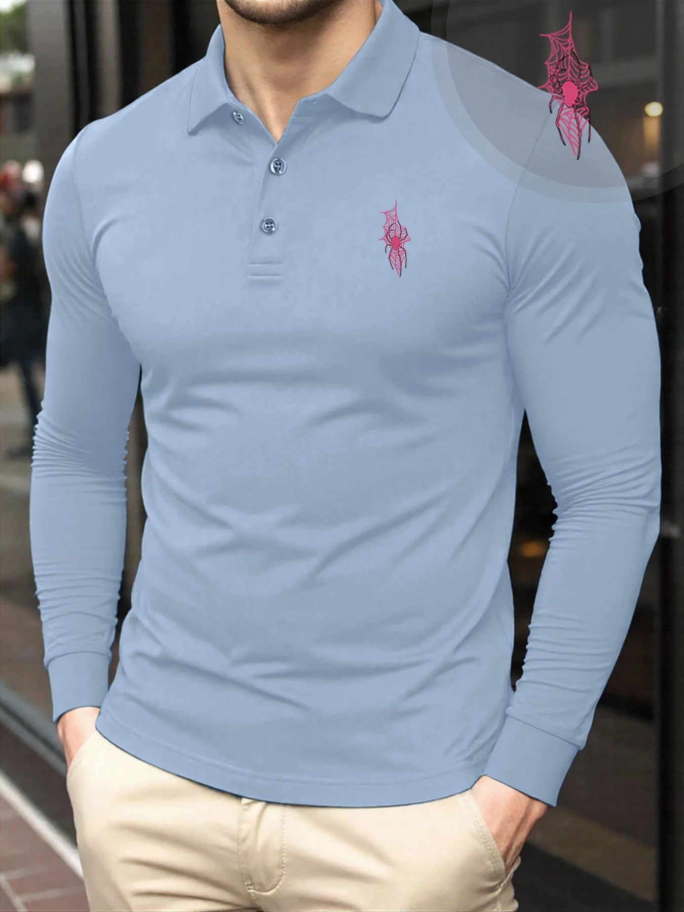 

Pink Spider Star Girl Blodness Printed Man Polo Shirt Autumn Street Long Sleeve Collar Soft T-Shirts Hip Hop Casual Streetwear