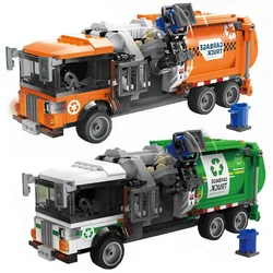 Awesome City Town Sanitation Garbage Truck Vehicle Car Building Blocks Kits Bricks Classic Model Assemble Toys for boys gift