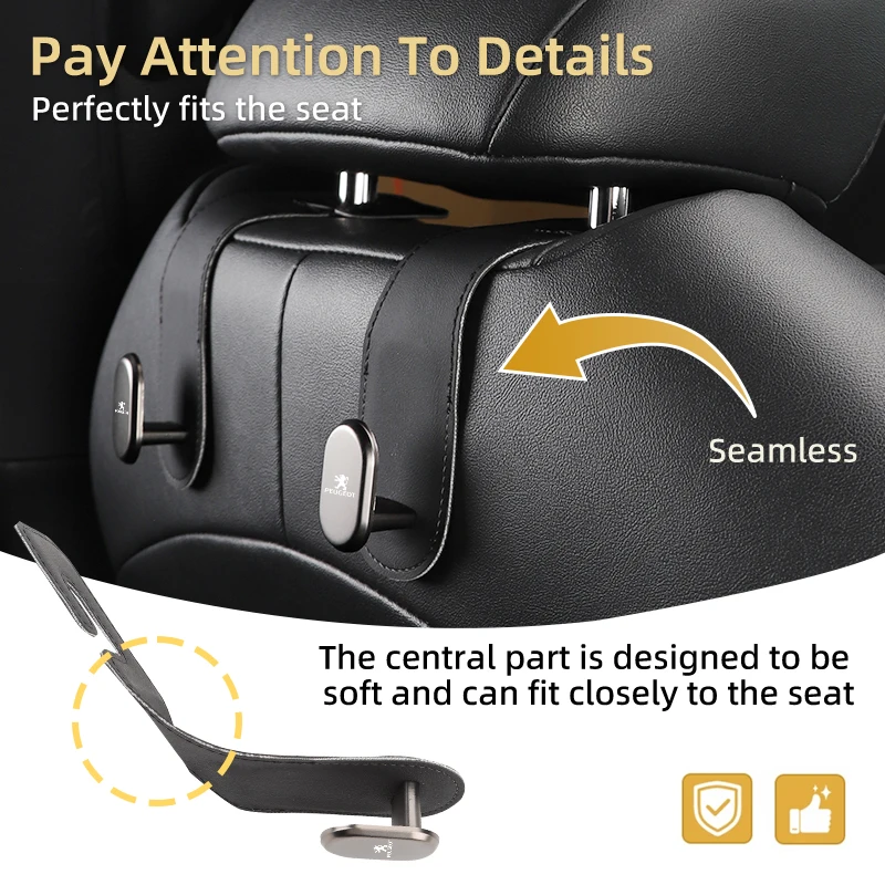 Car Accessories Multifunctional Leather and Metal Seat Back Storage Hook For Peugeot 206 307 107 106 205 4008 301 607 108 807 - view 5