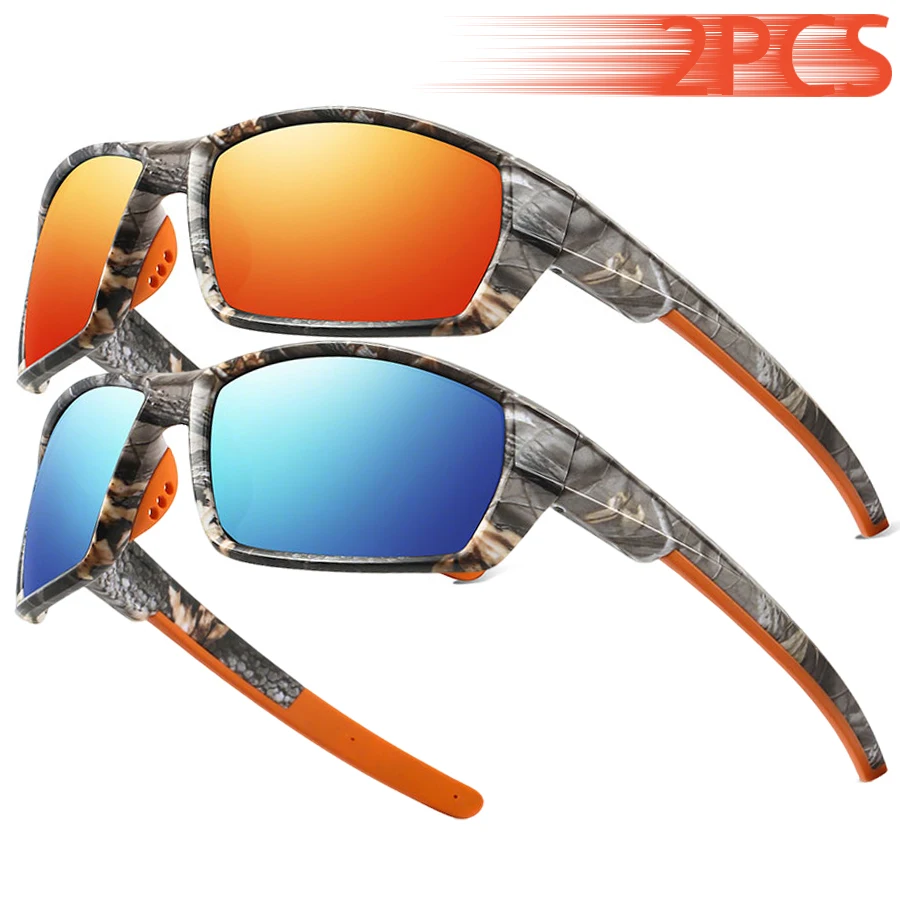 2 Stück Outdoor-Sport-Unisex-Mode-Sport-Sonnenbrillen mit Tarnmuster-Design, geeignet zum Fahren, Angeln, Radfahren, Bergsteigen