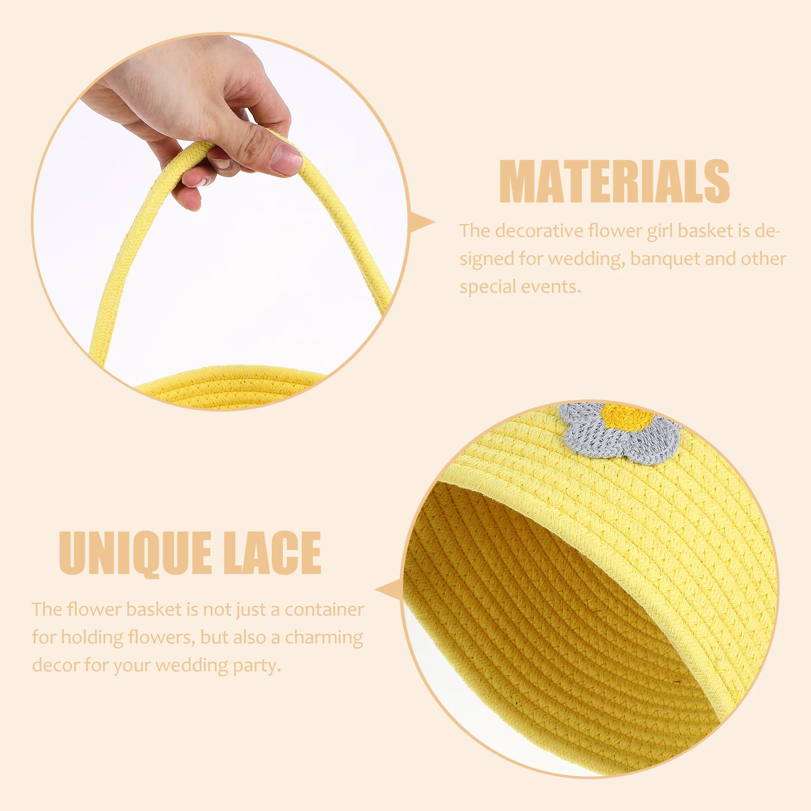 

Cute Cartoon Cotton Rope Storage Basket Yellow Portable H held Woven Baskets Home Decor Photo Props Flower Holder