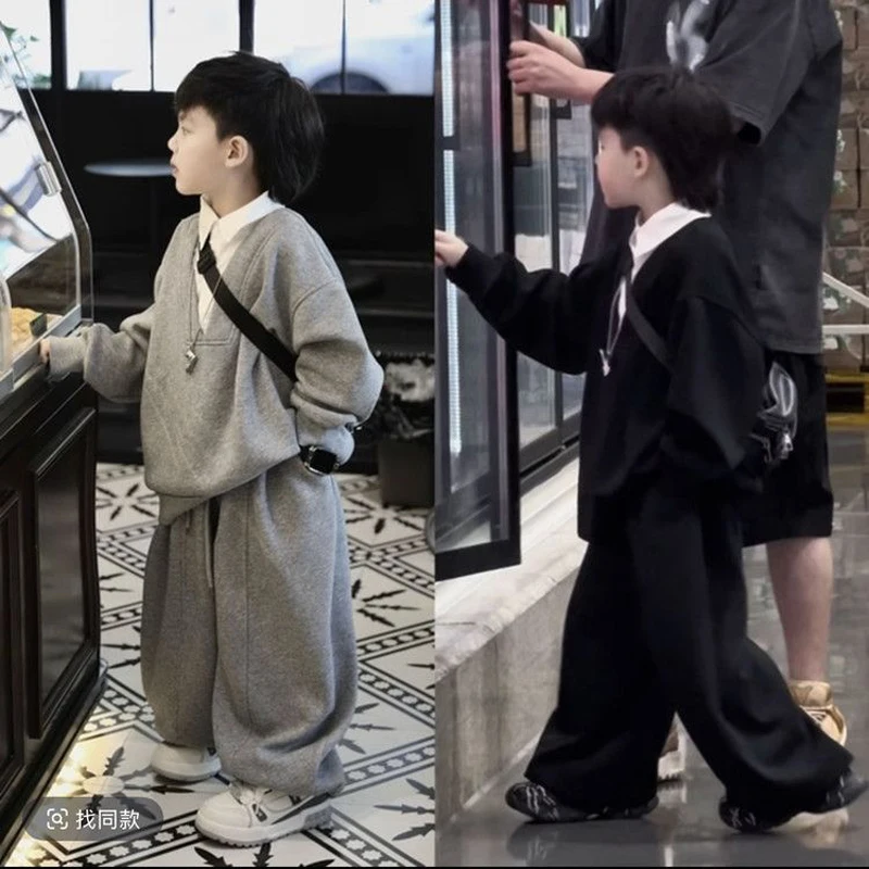 Fashion Boys Clothes Autumn Spring Pullover Tshirts Top+Pants 2Pcs Kids Handsome Sportwear Casual Fashion Streetwear Suit