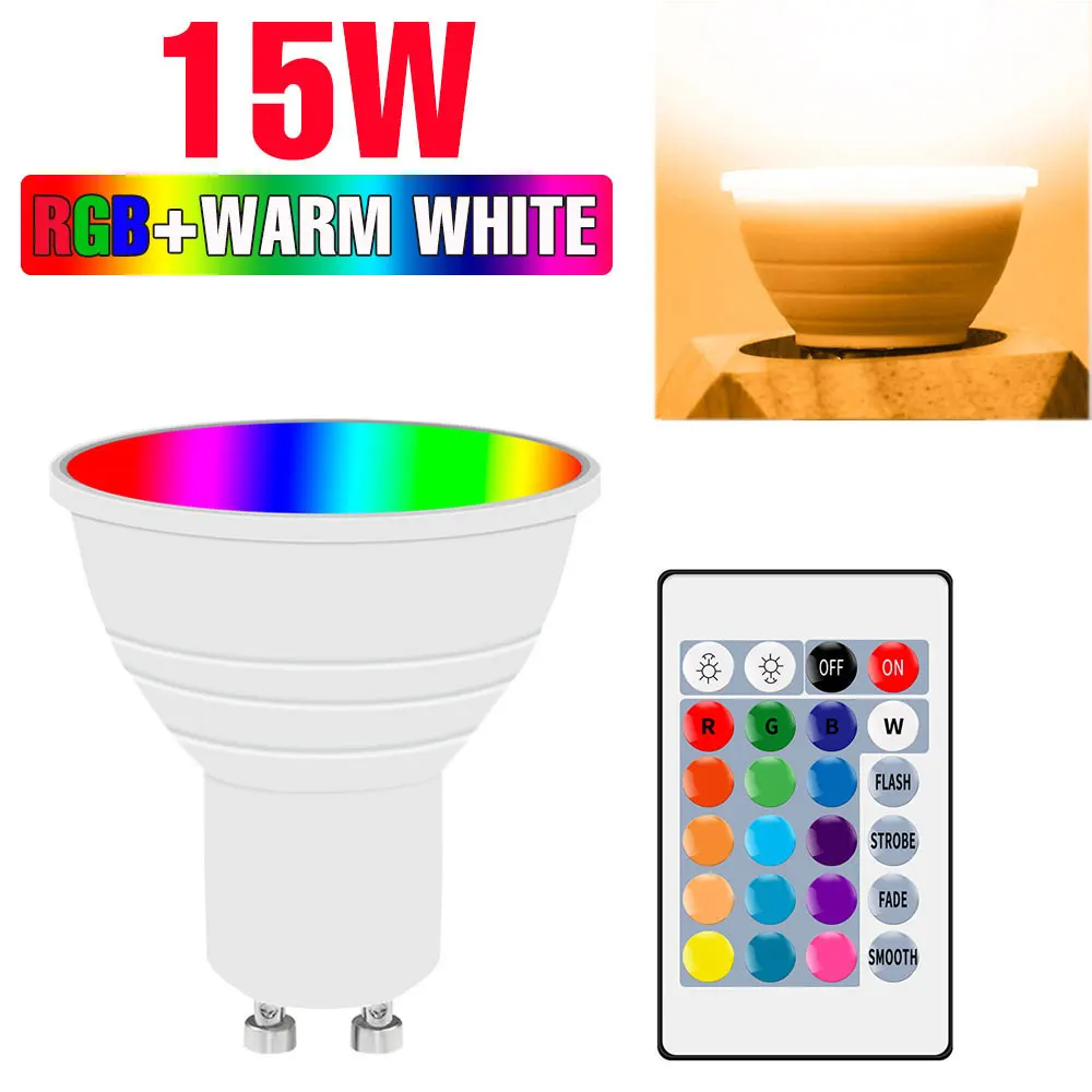 15W RGB LED-lamp E27 plafondlamp E14 spotlight GU10 LED-kroonluchter met slimme IR-afstandsbediening voor thuisfeestdecoratie