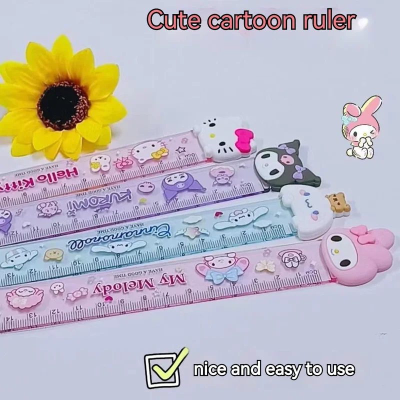 48pcs Sanrio Kawaii  Melody Kuromi Cinnamoroll 15cm Cartoon Ruler School Supplies Drawing Tool Fun Drawing Measure Articles