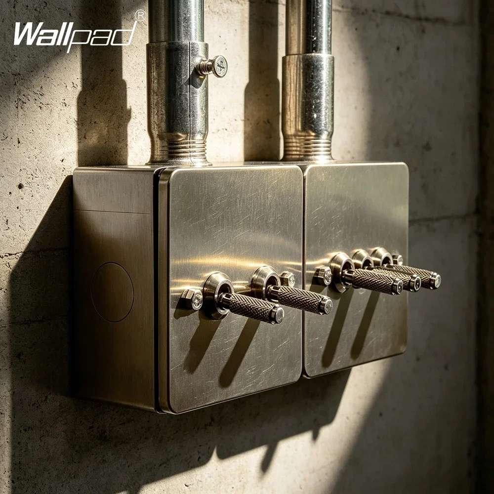 

Industrial Style Brushed Stainless Steel 1/2/3/4 Gang Knurled Toggle Wall Switch, 86 Type Surface Mount Retro Light Switch