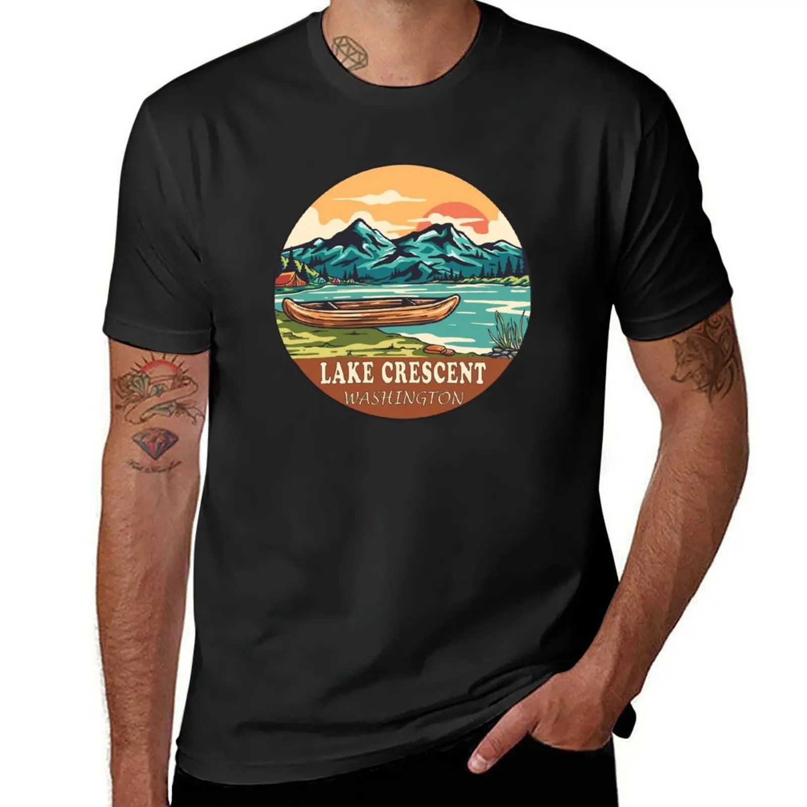 Lake Crescent Washington Boating Fishing T-Shirt cute tops boys animal print plus size tops Short sleeve tee men