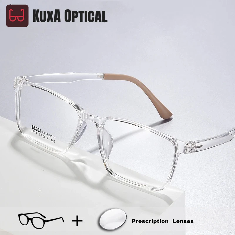 

KUXA Высокоэластичные оптические очки TR90, мужские линзы по рецепту, антибликовые квадратные очки для близорукости, LIGHTWEIGHT