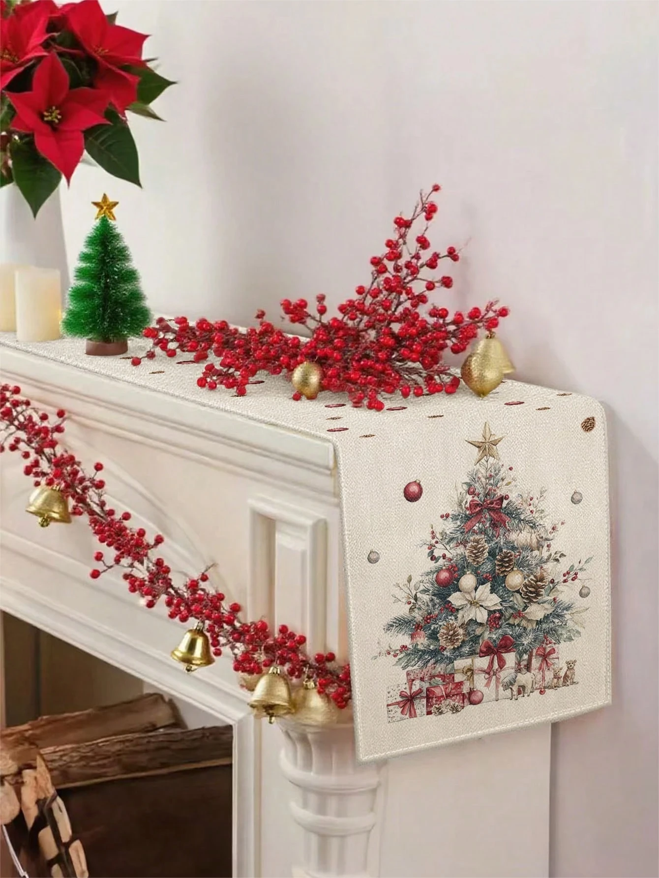 Christmas Tree Table Runner Vintage Gift Pinecone Pattern Decorative Table Linen For Dining Table Christmas Party Decor Festive