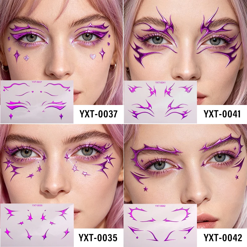 Purple Red Eyes Makeup Stickers Laser Eye Eyeliner Eyebrows Face Art Sticker Decals Halloween New Year Festival Temporary Tattoo - view 2