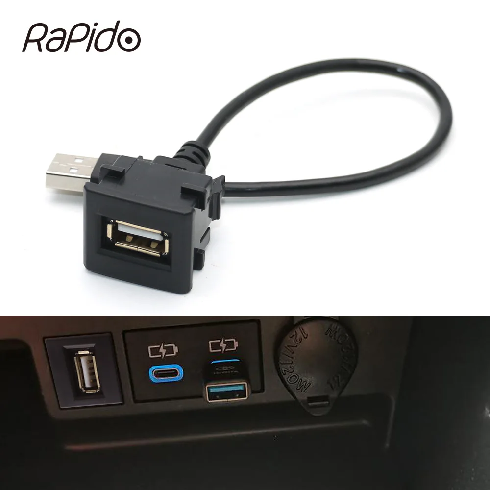 Car USB Plug Line Extension Lead for Toyota Camry Prius Corolla Vios Reiz AURIS RAV4 Altis Adapter Cable Charge Data Transfer