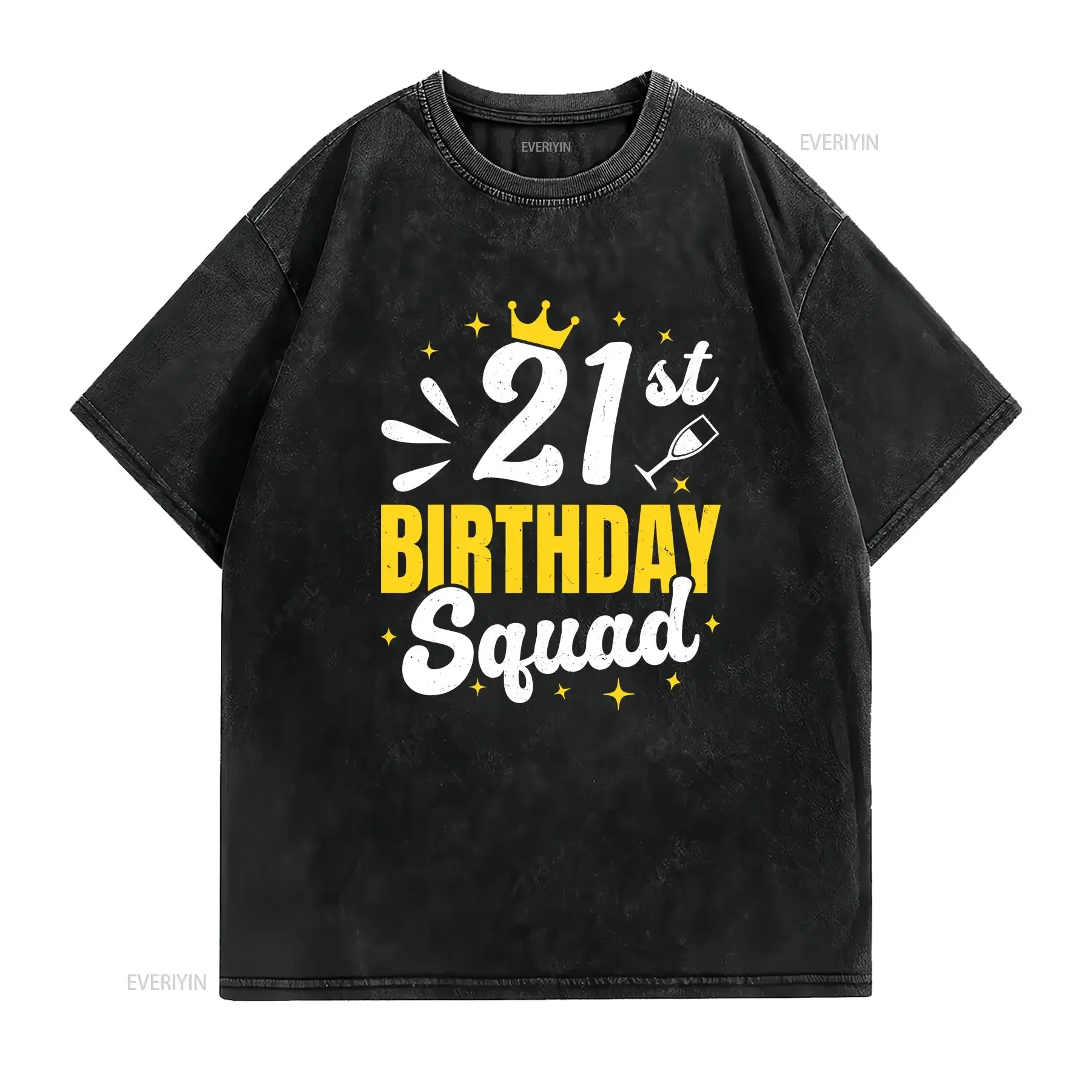 21st birthday squad matching turning 21 years old party T Shirt  vintage Washed homme Breathable graphic Slightly Versatile