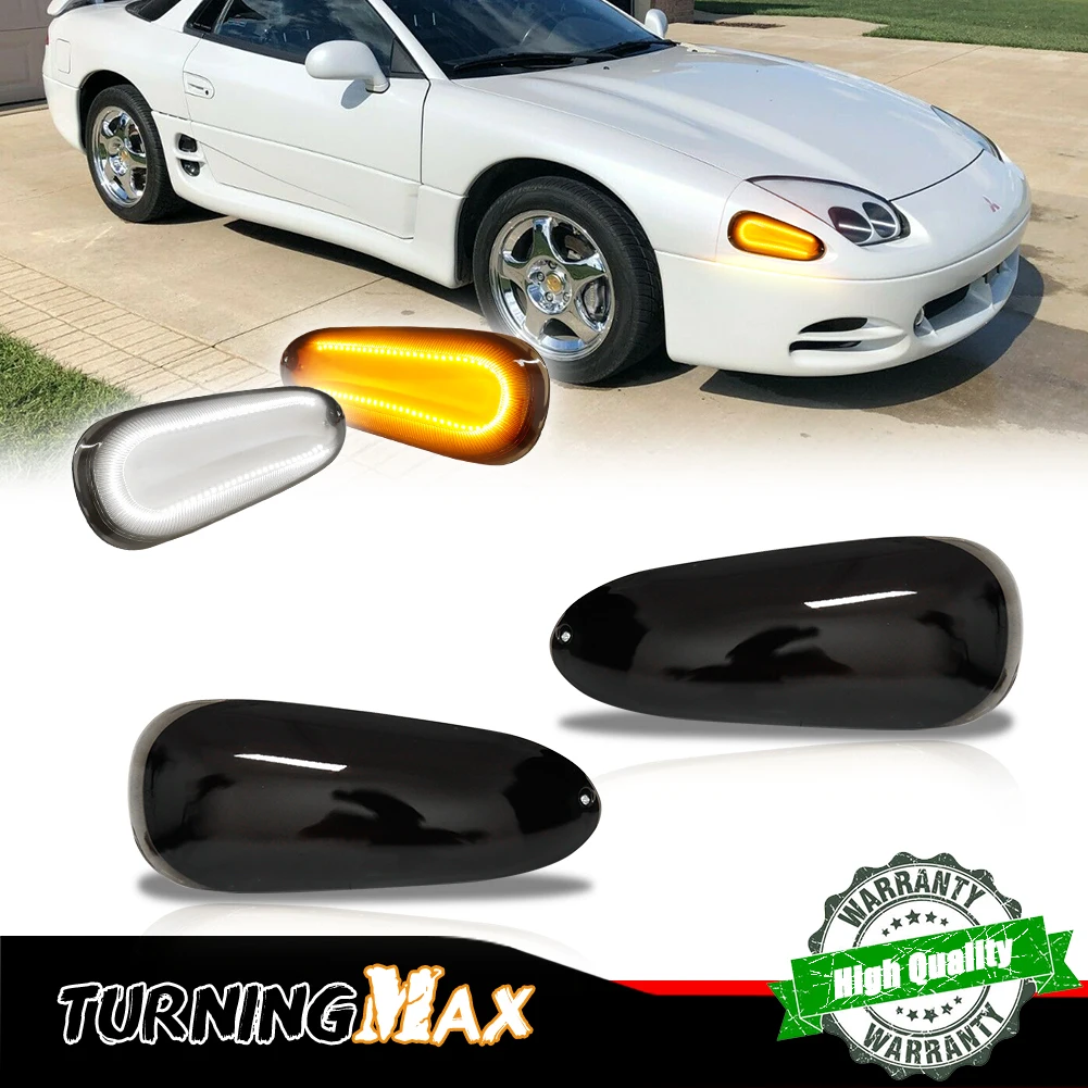 Dual-color Amber LED Car Front Bumper Turn Signal Lights w/ White DRL /Driving Lights For 1994-1998 Mitsubishi 3000GT