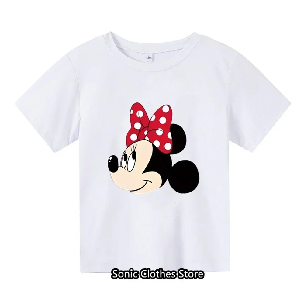 2024 Cartoon Minnie Mouse Printed T-shirt for Girls Aged 3-14 Summer Children's Fashion Casual Children's Wear T-shirt