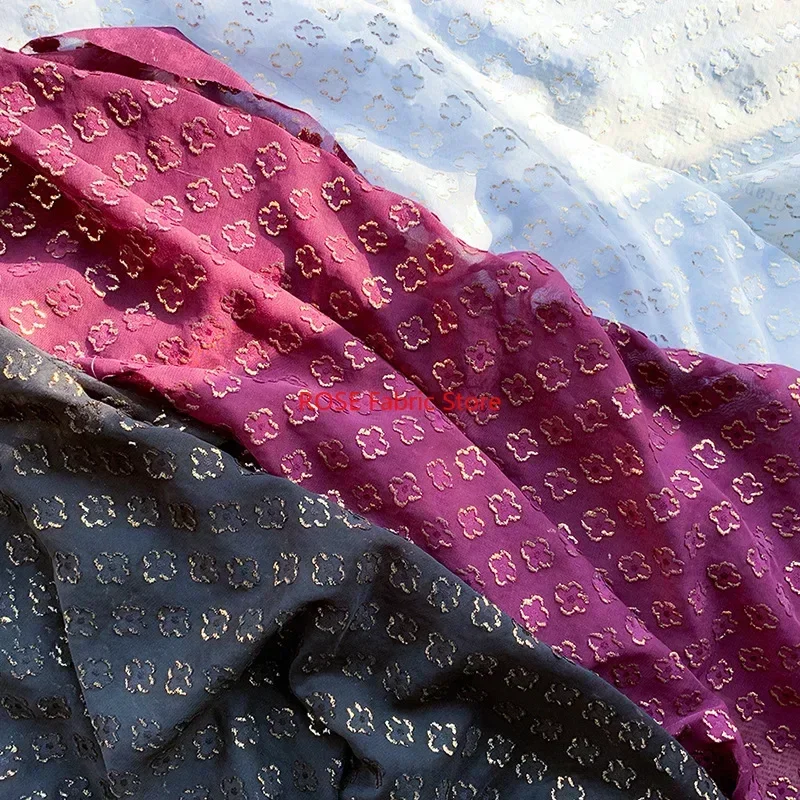 Clover Bronzing Jacquard Chiffon Tulle Fabric For Summer Blouse, Lace Top, Toddle Dress, Shirt