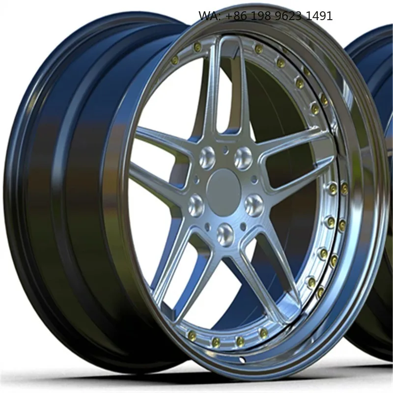 High-end customized deep concave forged alloy wheel hub, multi-inch single-piece sport rims, 5×3 PCD, gold polished finish
