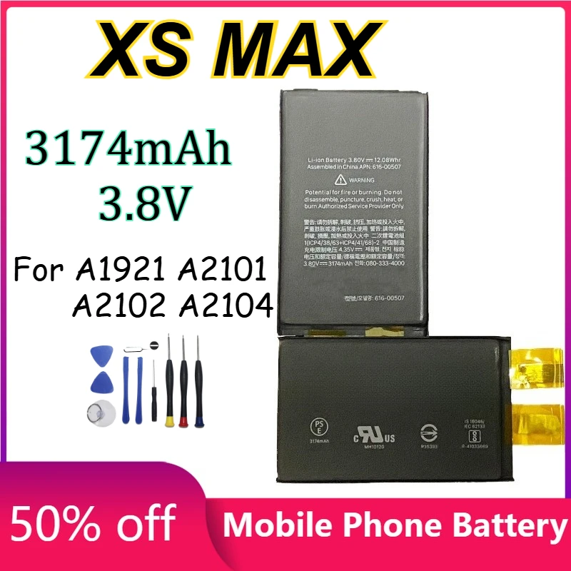 

For IPhone Apple Mobile Phone XS Max A1921 A2101 A2102 A2104 3174mAh Large Capacity Replaceable Phone Battery