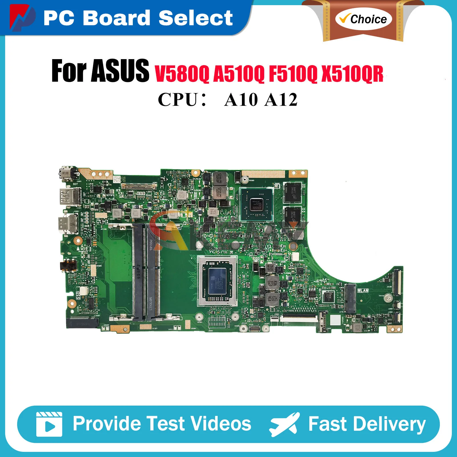 

X510QR Laptop Motherboard For ASUS VivoBook A510Q X510QR F510Q X510Q V580Q Notebook Mainboard With A10 A12 CPU 100% tests OK stk