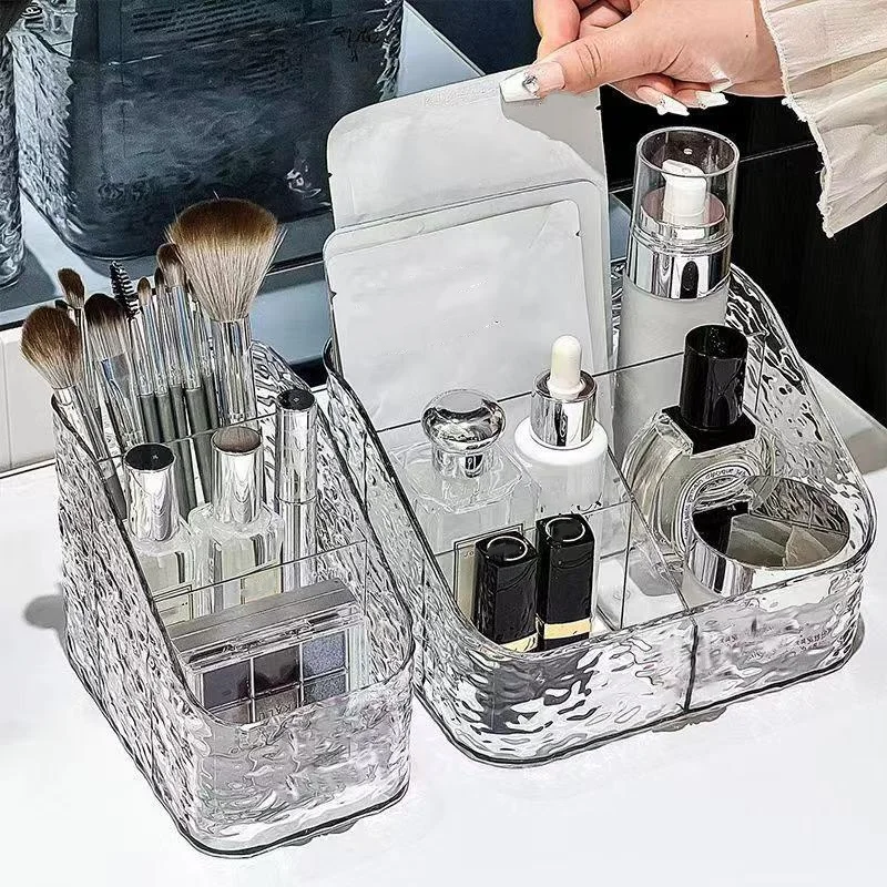 1Pc/Luxury Acrylic Desktop Storage Box, Trapezoidal Compartment Cosmetics Storage Box, Transparent Lidless Storage Box