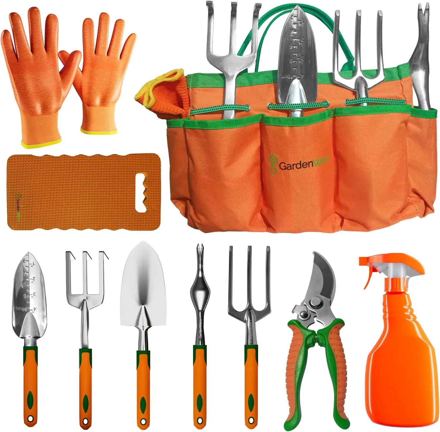 

Gardening Hand Tool Set, 10 Pack Stainless Steel Kit with Tote Bag, Planting Accessories, and Lawn Care Tools - for Men and Wome