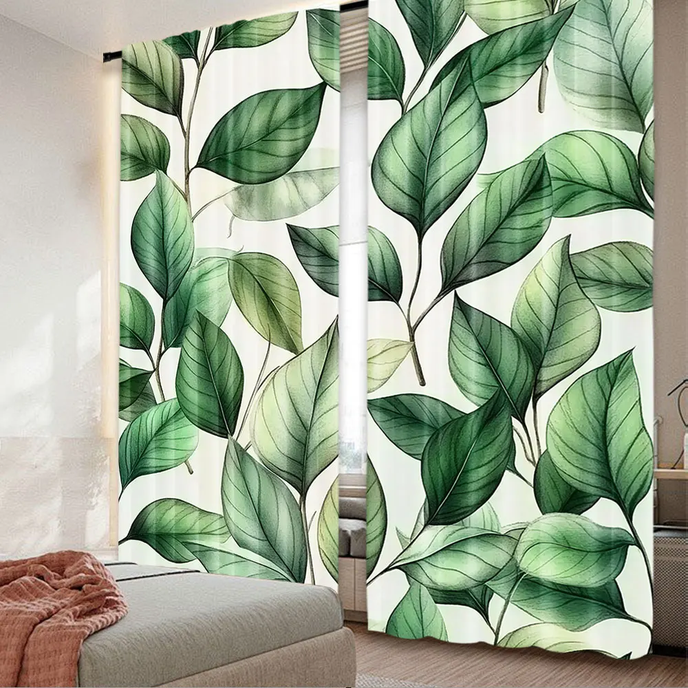 2Pcs Green Curtain Exotics Concept Huddle Of Leaves With Tender Peduncles Forest Dream For Bedroom Living Room And Dining Room