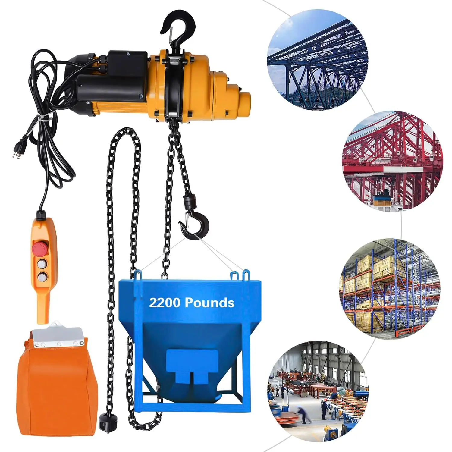 Electric Chain Hoist 2200Lbs Garage Door Jackshaft Chain Hoist, 110V 13 Ft Lifting Single Phase Crane Hoist For Factories,