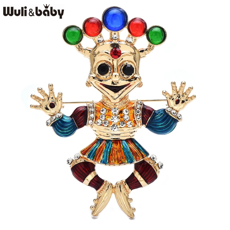 Wuli&baby Cute Dancing Clown Brooches For Women Unisex Funny Joker Party Casual Brooch Pins Gifts