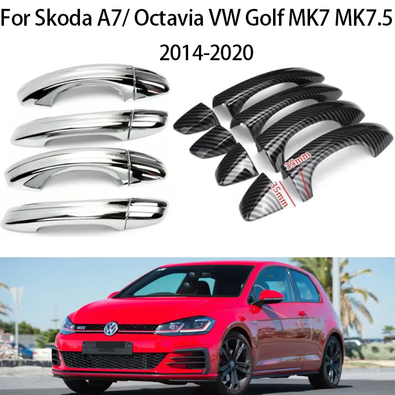 

For 2014-2020 Skoda A7/ Octavia VW Golf MK7 MK7.5 Door Handles Cover Overlays Protection Catch Cap Silver/ABS Carbon Fiber Style