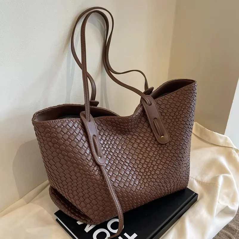 Knitted Tote Bag for Women Shoulder Bag Retro Versatile Designer Bags Class Bag for Girl Shopping Bags Bolso Marca Lujo Сумка