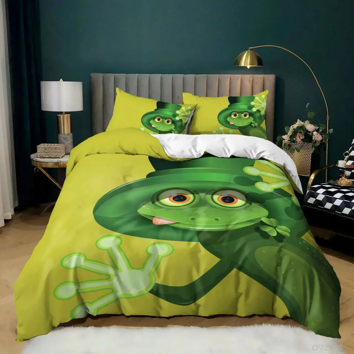 

Frog Duvet Cover Set King Size Funny Frog Tropical Amphibian Bedding Set for Kid 3D Tropical Nature Animal Polyester Quilt Cover