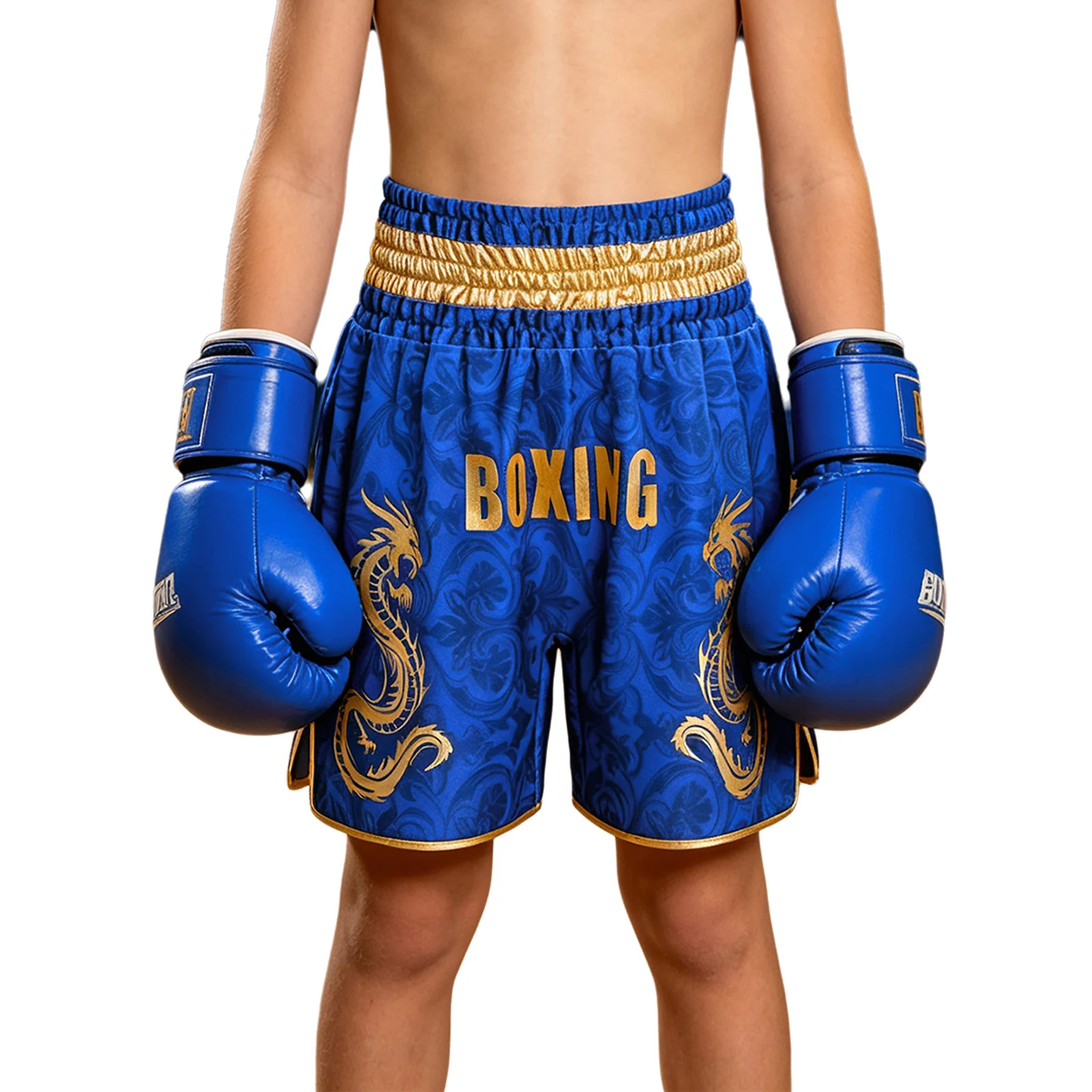 Kids Boys Girls Boxing Shorts Metallic Letter Dragon Printed Martial Arts Training Short Pants Kickboxing Boxer Trunks