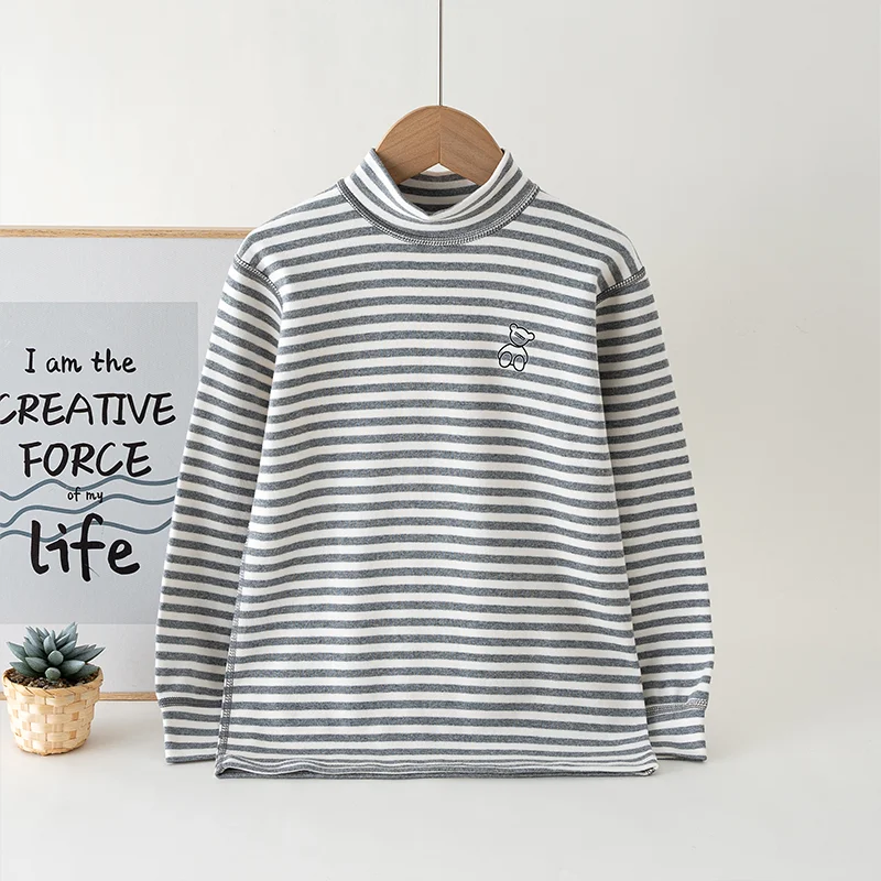Autumn Baby Kids Thermal Underwear Children Clothing Children's Pajamas Lycra Cotton Long Sleeve Bottom Shirt Top Middle Neck view 3