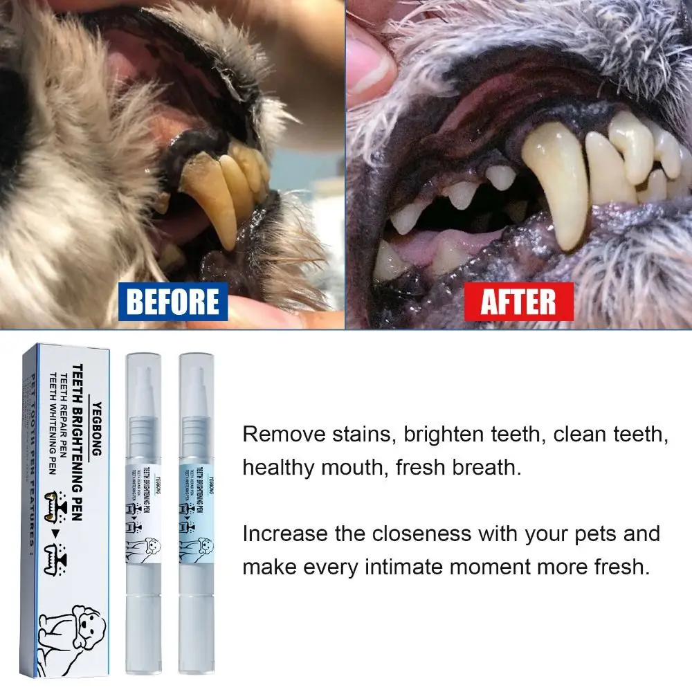 2pcs/set 3ml Cats Tartar Remover Transparent Natural Plants Pet Teeth Brightening Pen Pen Shape Plastic Dog Teeth Whitening Pen