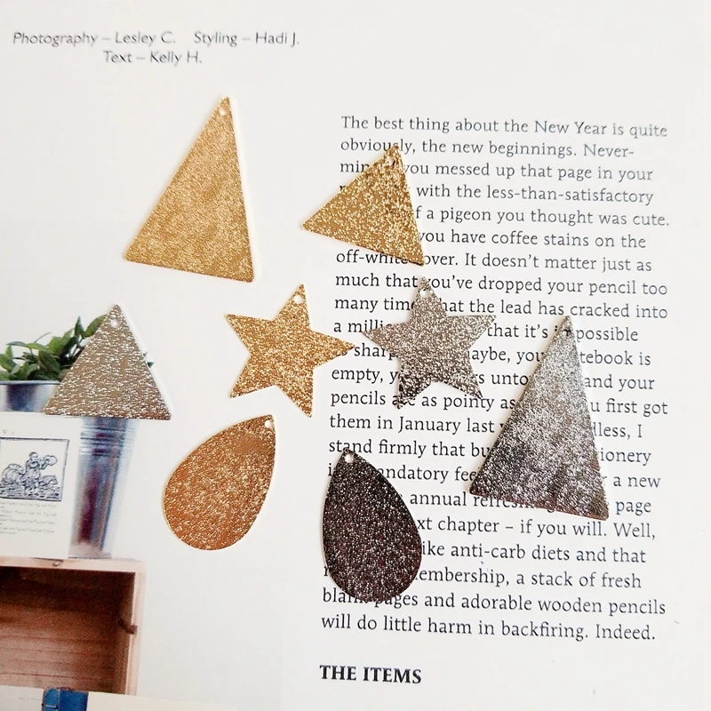 Diy Earrings Accessories Plated Copper Plate Geometry Gold Silver Triangle Five-pointed Star Matte Texture Earrings Pendant