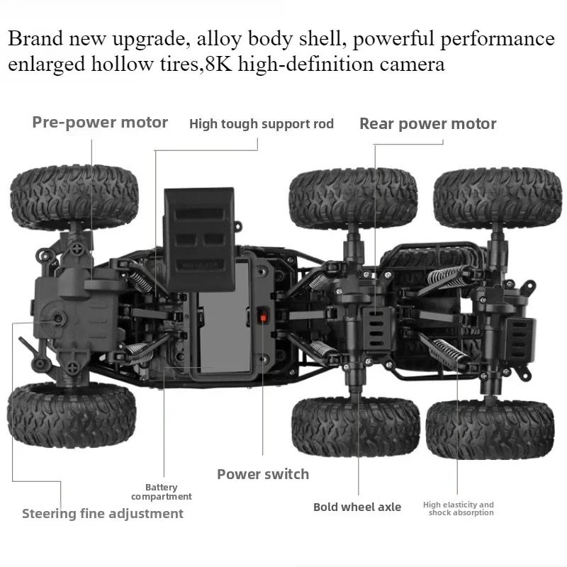 かわいいおもちゃの車のギフトアップグレード合金 6WD クライミングオフロード Rc カー、リモートコントロールカーモデル、おならスプレー 8K HD カメラ、男の子用のおもちゃ