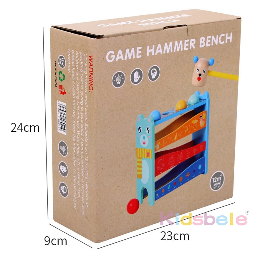 Children 4 Tracks Montessori Wooden Hammering Toy For Kids Fine Motor Skills Learning Color Matching Rolling Balls Party Game