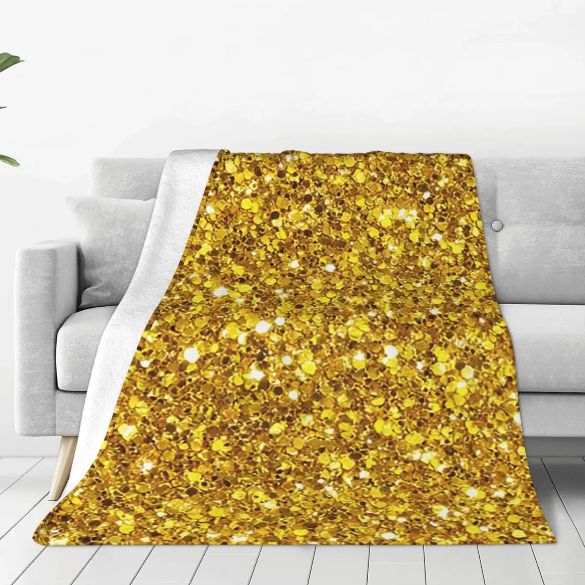 

Gold Glitter Blanket Soft Warm Flannel Throw Blanket Cover for Bed Living room Picnic Travel Home Couch