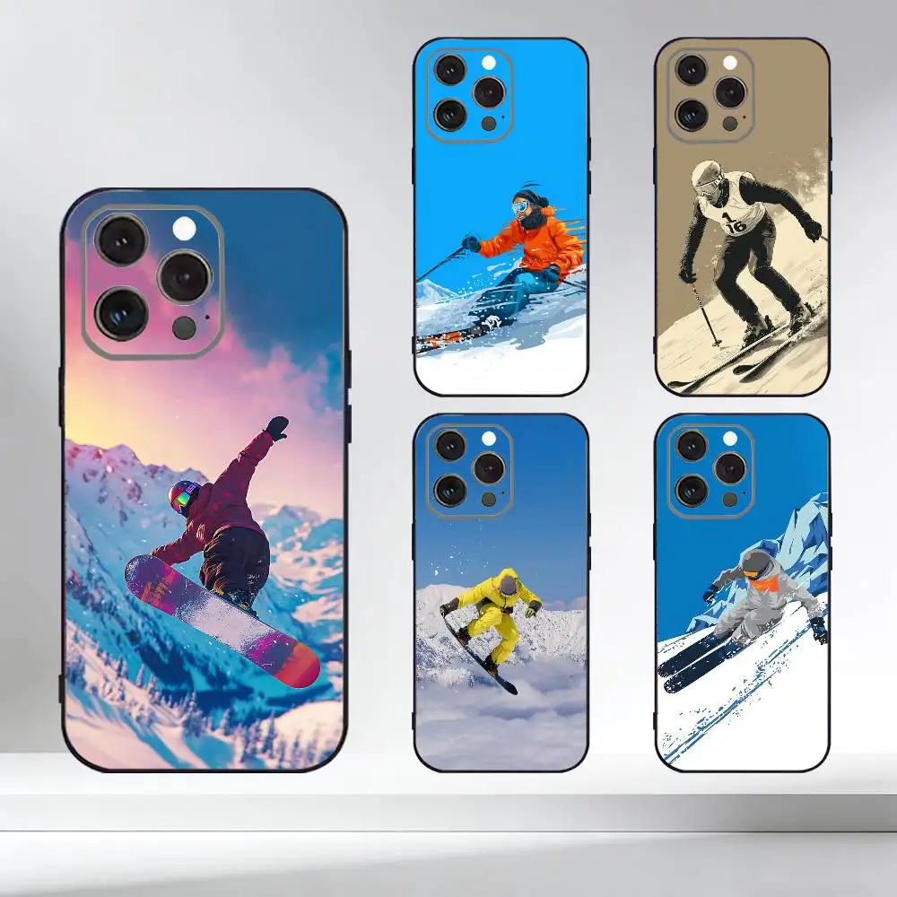 

Snow Mountain Skiing Ski Phone Case For iPhone 17,16,15,14,13,12,11 Plus,Pro Max,XS,Soft Silicone Black Cover