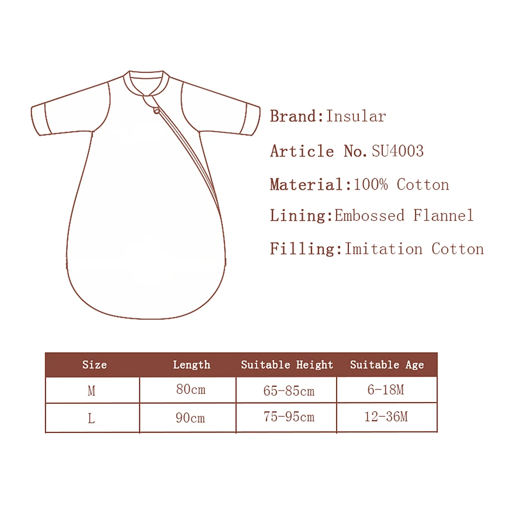 INSULAR sacos de dormir engrosados para bebé, sacos de dormir antipatadas para bebé, mantas para cochecito, cremallera, manga desmontable, Invierno