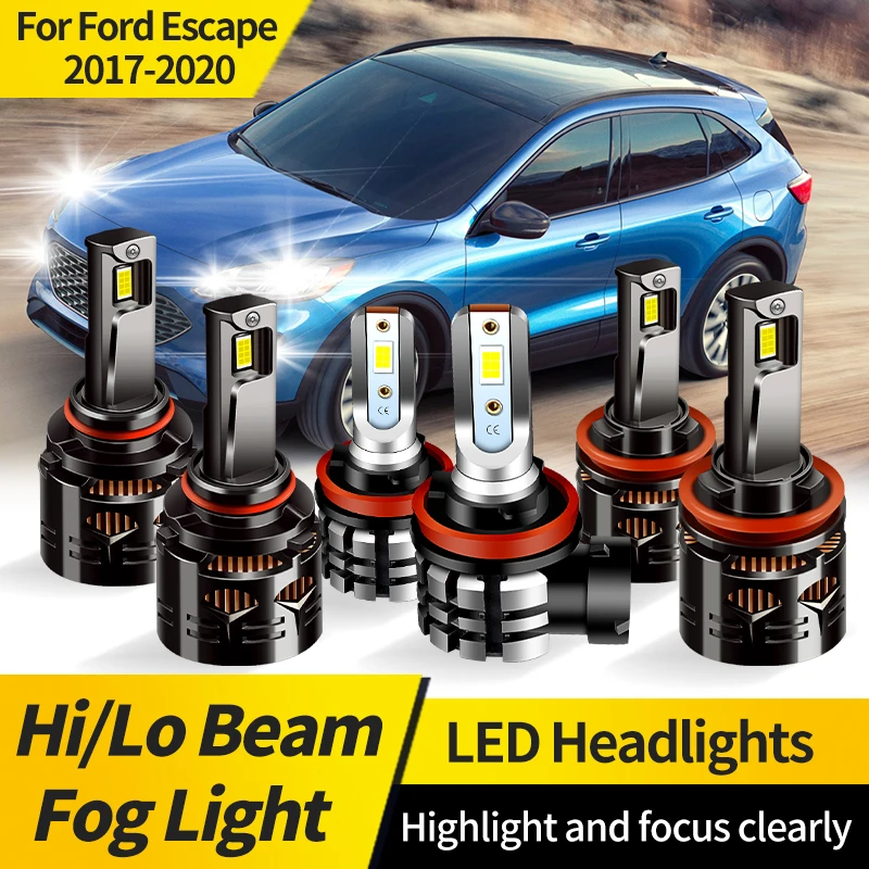 

2PCS Led Headlight Lamps 9005 HB3 Hi/Lo Beam H11 White Auto Fog Light 12V LED Bulb For Ford Escape 2017-2020 Car Headlight Bulbs