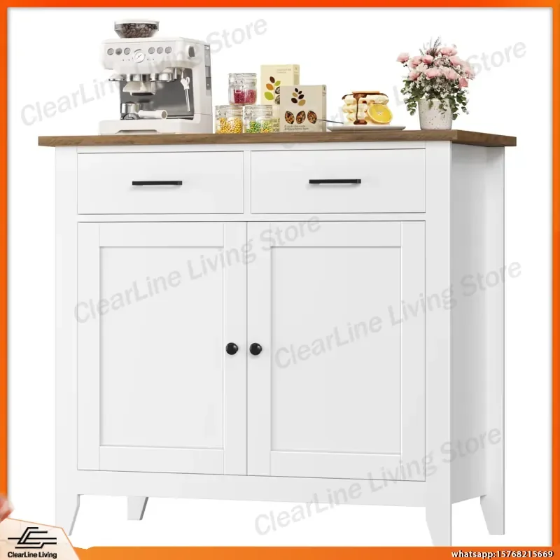 Mueble de Cocina Moderno con Encimera, Aparador con 2 Cajones y 2 Puertas, Mueble de Almacenamiento para Cocina, Sala de Estar y Comedor
