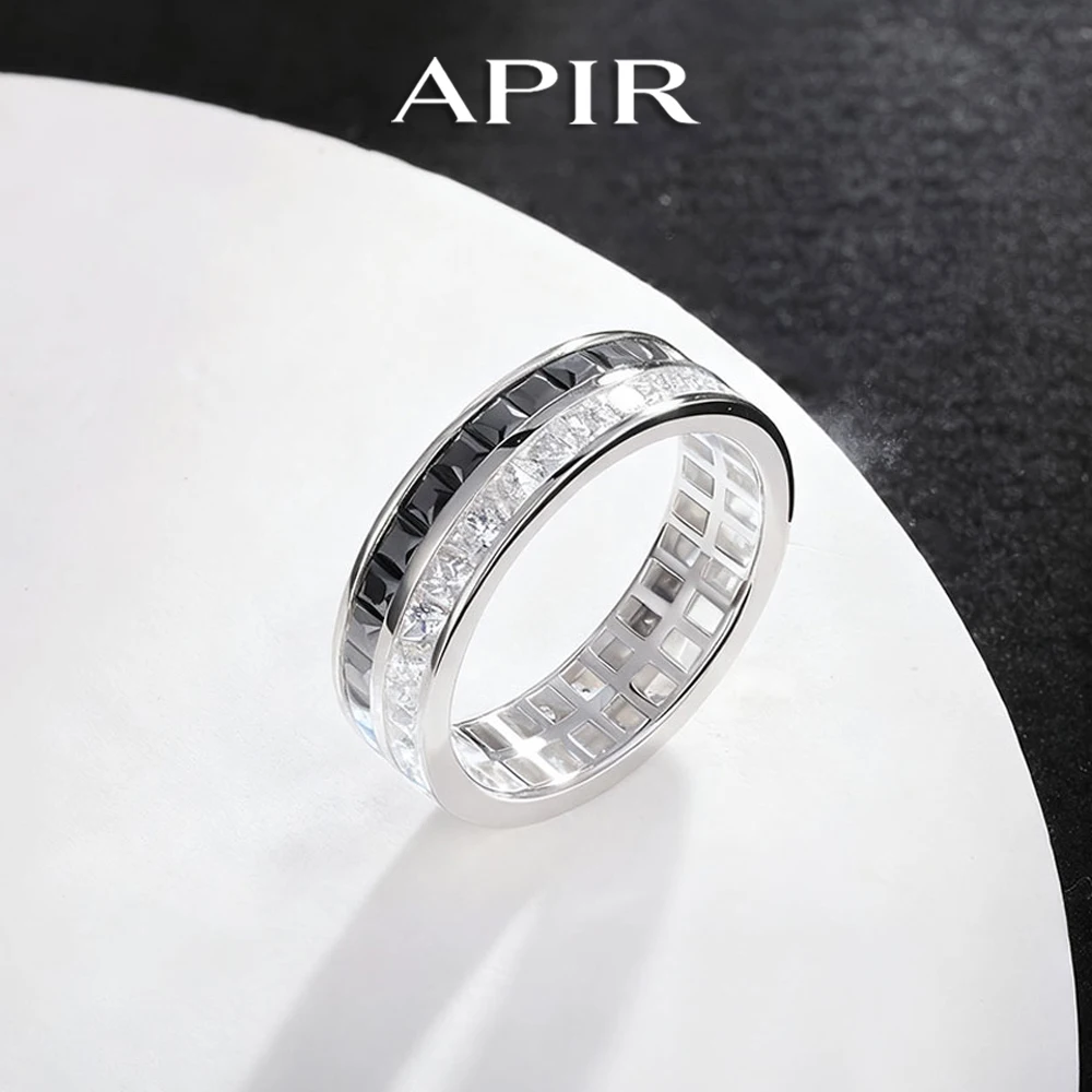 

APIR Princess Cut Sparkling Moissanite Eternal Ring Unisex 925 Sterling Silver Diamond Ring Band Niche Design Trend Fine Jewelry