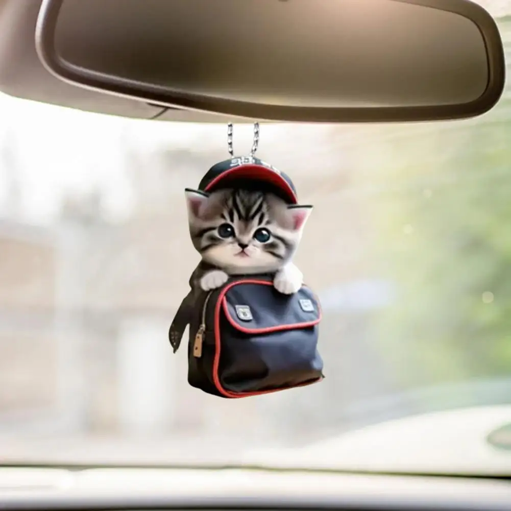 Car Hanging Pendant Rearview Mirror Decoration Compact Cat-Shaped 2D Acrylic Hanging Ornament Car Interior Decor Handmade Crafts