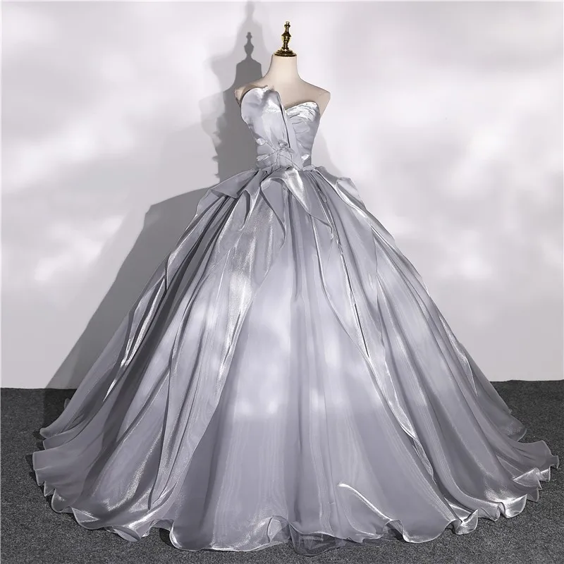 

Gray Strapless Quinceanera Dress Classic Ball Gown Party Dress Luxury Prom Dress Elegant Formal Vestidos Robe De Bal Real Photo